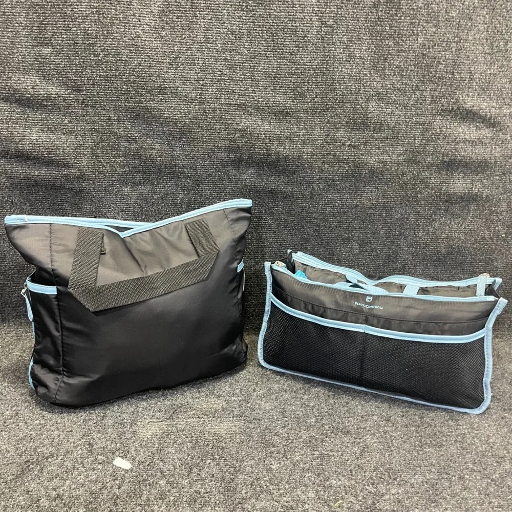 BeautiControl‎ 2 Piece Travel Cosmetic Bag Set Black Blue Professional Organizer